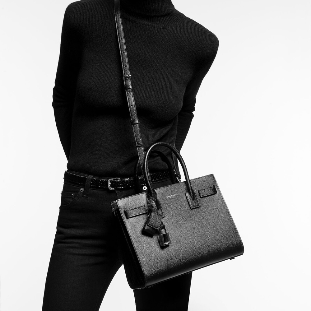 Saint Laurent Sac De Jour Baby In Grained Leather - black with silver hardware